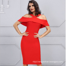 Ladies Party Dress with Sleeveless Red Dress Shoulder Dress